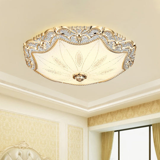 Vintage Gold Flush Mount Ceiling Light - Blossom Milky Glass Dining Hall LED, 16"/19.5" Width