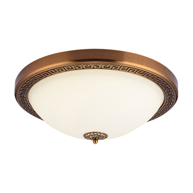 Opal Glass Brass LED Flush Mount Light, Countryside Style, 14"/16" Wide