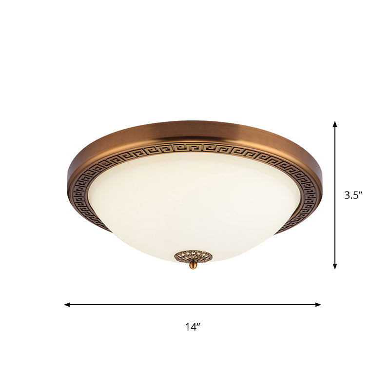 Opal Glass Brass LED Flush Mount Light, Countryside Style, 14"/16" Wide