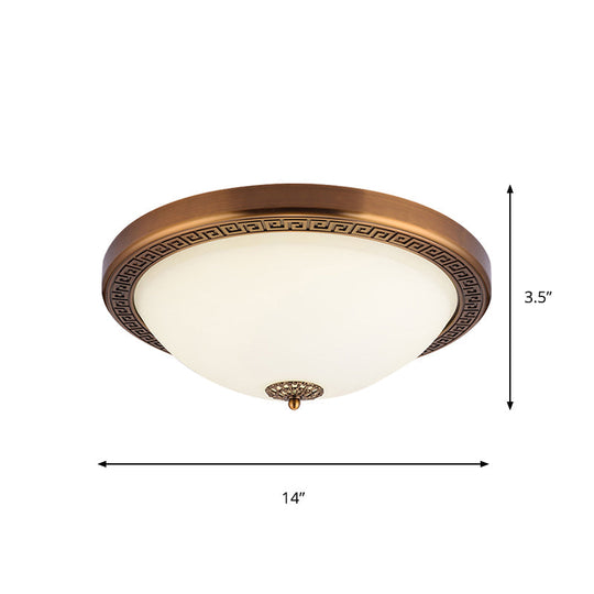 Opal Glass Brass LED Flush Mount Light, Countryside Style, 14"/16" Wide