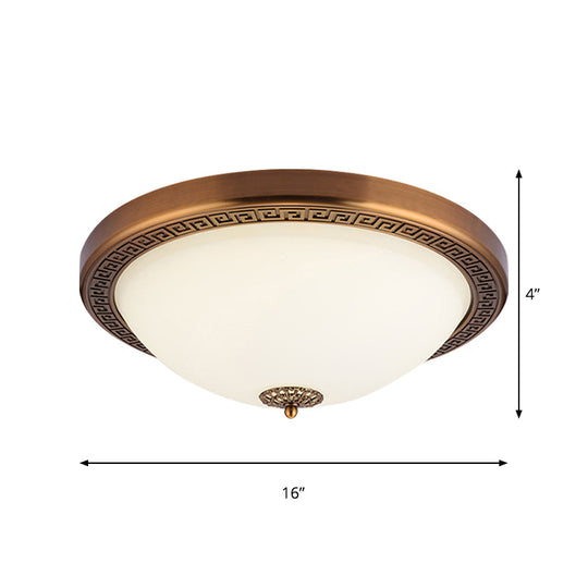 Opal Glass Brass LED Flush Mount Light, Countryside Style, 14"/16" Wide