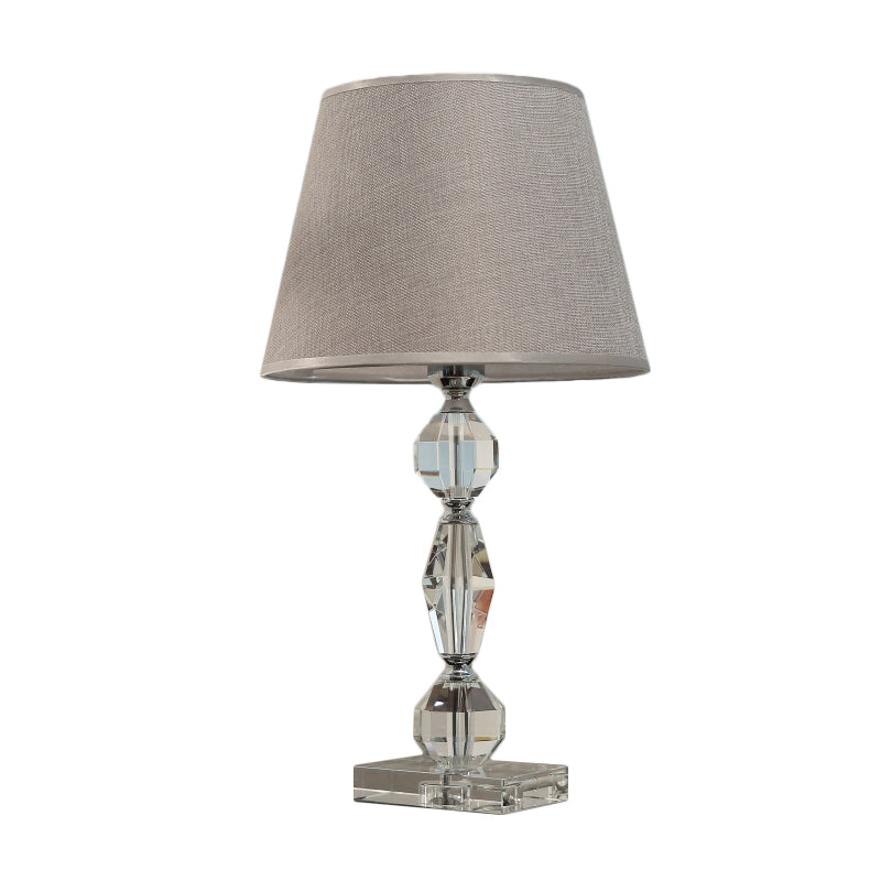 Modern Clear Crystal Table Lamp With Faceted Balls And Fabric Shade