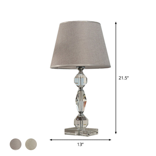 Modern Clear Crystal Table Lamp With Faceted Balls And Fabric Shade