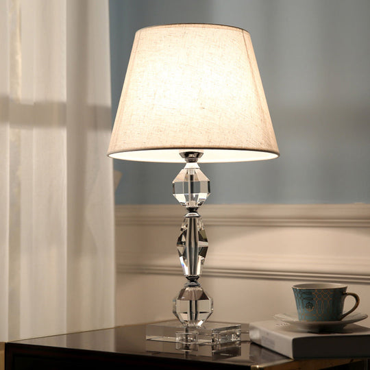 Modern Clear Crystal Table Lamp With Faceted Balls And Fabric Shade