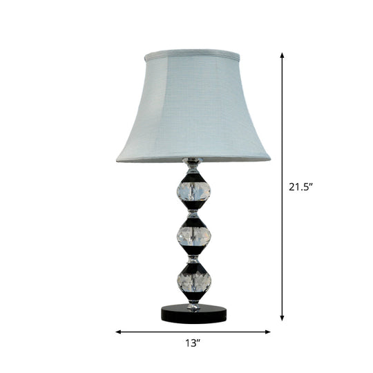 Modern Clear Crystal Table Lamp With Beveled Orbs & Bell Fabric Shade