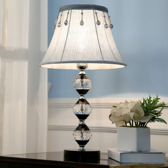 Modern Clear Crystal Table Lamp With Beveled Orbs & Bell Fabric Shade