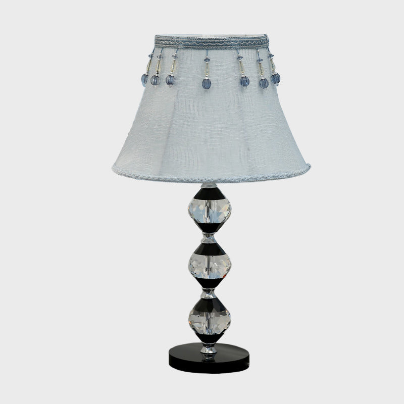 Modern Clear Crystal Table Lamp With Beveled Orbs & Bell Fabric Shade