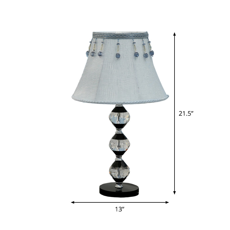 Modern Clear Crystal Table Lamp With Beveled Orbs & Bell Fabric Shade