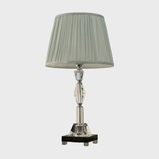 Modern Clear Crystal Table Lamp With Pleated Lampshade - Faceted Polyhedrons/Balls Design 1 Bulb