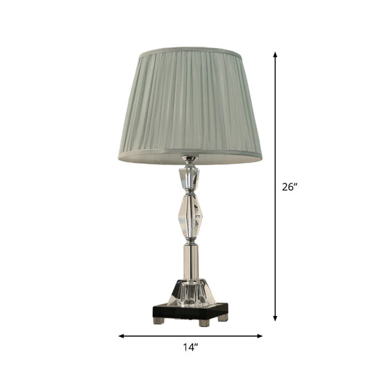 Modern Clear Crystal Table Lamp With Pleated Lampshade - Faceted Polyhedrons/Balls Design 1 Bulb