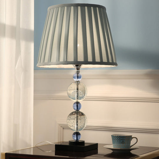 Modern Clear Crystal Table Lamp With Pleated Lampshade - Faceted Polyhedrons/Balls Design 1 Bulb