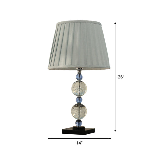 Modern Clear Crystal Table Lamp With Pleated Lampshade - Faceted Polyhedrons/Balls Design 1 Bulb