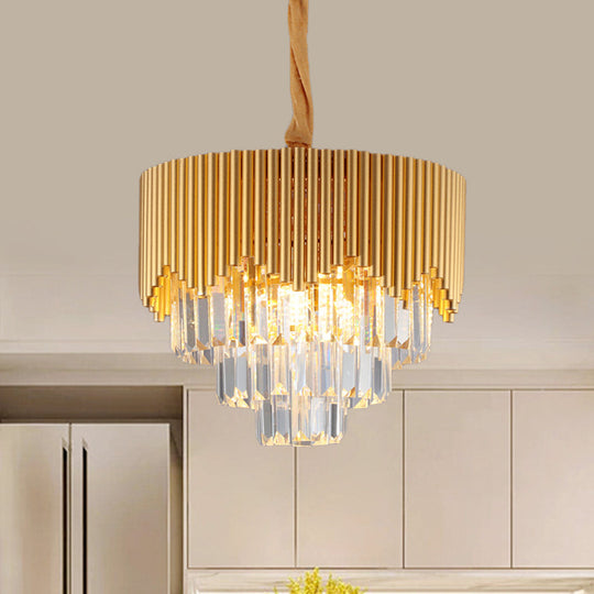 Clear Crystal Prisms Chandelier – Modern Gold Finish – 4/6/8 Heads – Great Room Pendant – 16"/19.5"/23.5" Wide