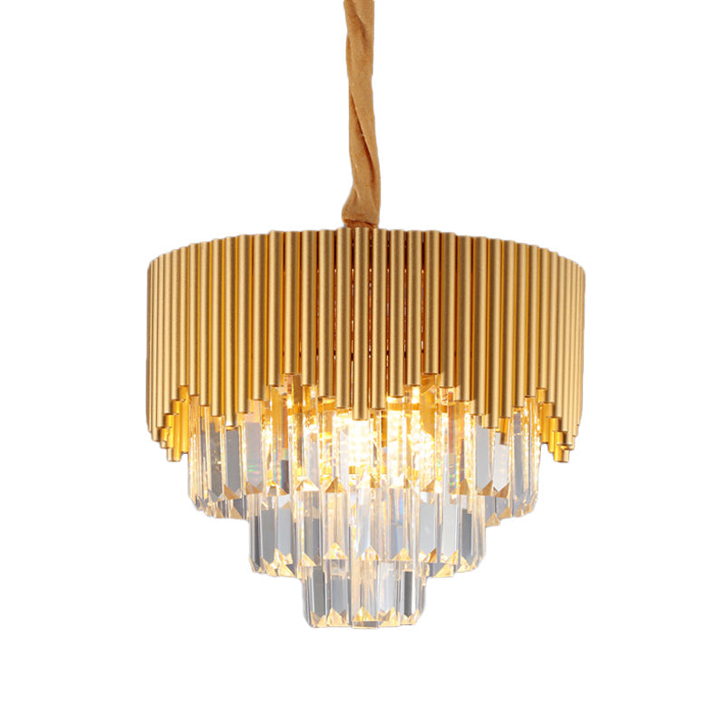 Clear Crystal Prisms Chandelier – Modern Gold Finish – 4/6/8 Heads – Great Room Pendant – 16"/19.5"/23.5" Wide