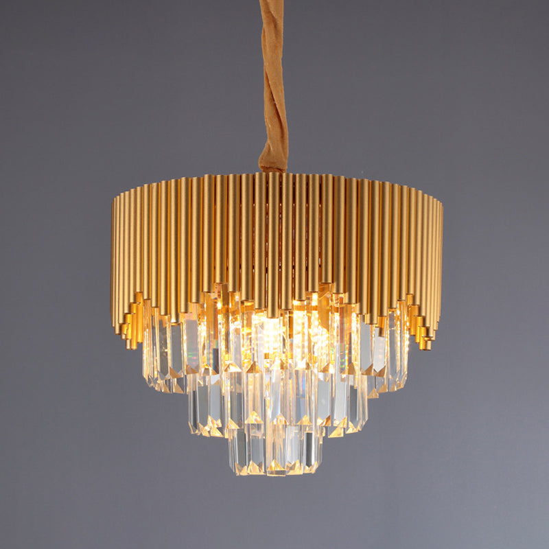 Modern Gold Crystal Chandelier With Clear Prisms - 4/6/8 Heads And 16/19.5/23.5 Width