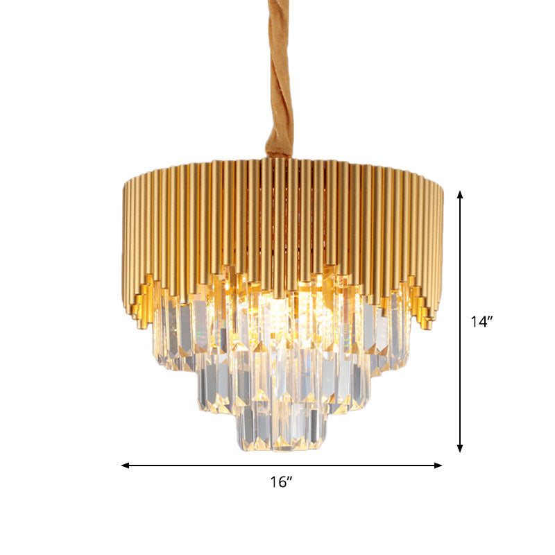 Modern Gold Crystal Chandelier With Clear Prisms - 4/6/8 Heads And 16/19.5/23.5 Width