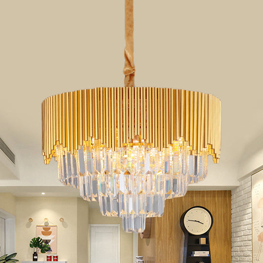 Clear Crystal Prisms Chandelier – Modern Gold Finish – 4/6/8 Heads – Great Room Pendant – 16"/19.5"/23.5" Wide