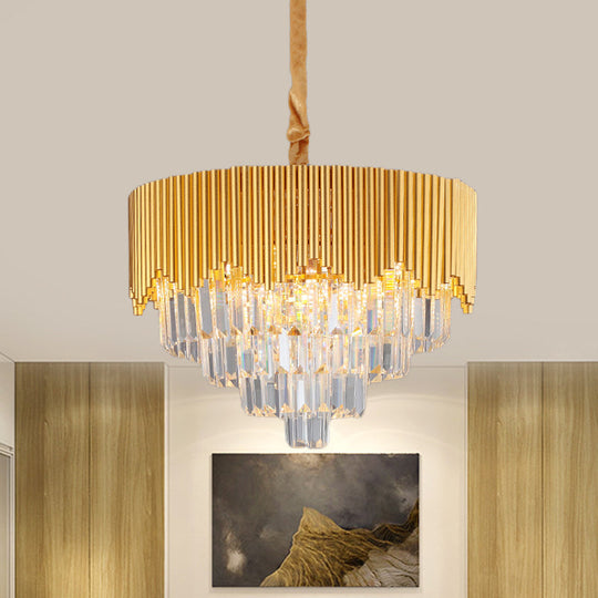 Clear Crystal Prisms Chandelier – Modern Gold Finish – 4/6/8 Heads – Great Room Pendant – 16"/19.5"/23.5" Wide