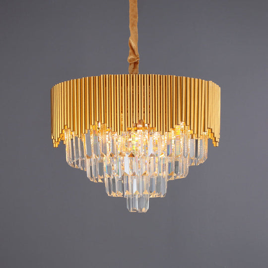 Clear Crystal Prisms Chandelier – Modern Gold Finish – 4/6/8 Heads – Great Room Pendant – 16"/19.5"/23.5" Wide