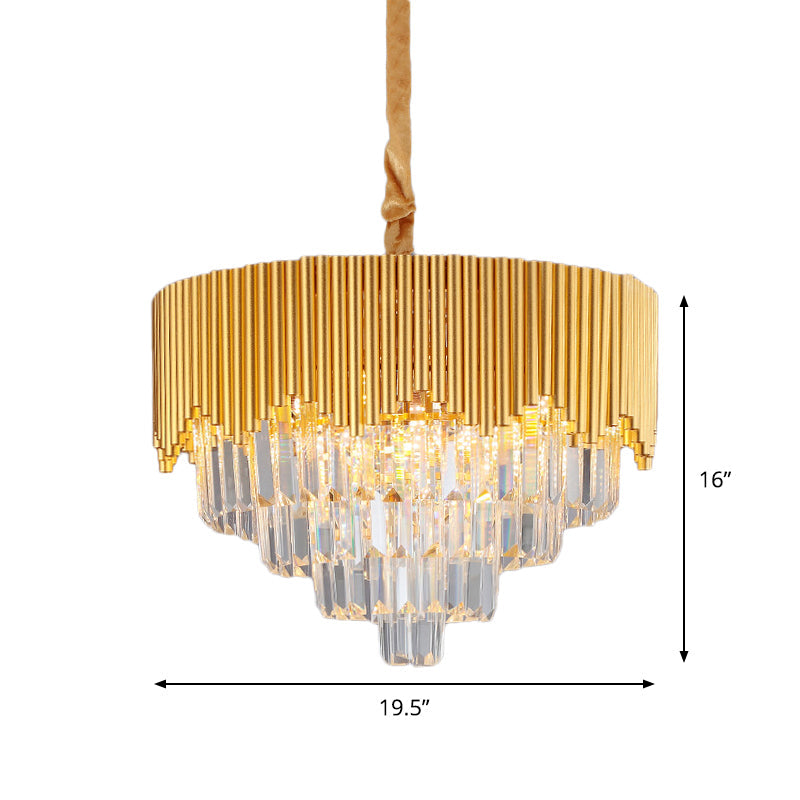 Clear Crystal Prisms Chandelier – Modern Gold Finish – 4/6/8 Heads – Great Room Pendant – 16"/19.5"/23.5" Wide