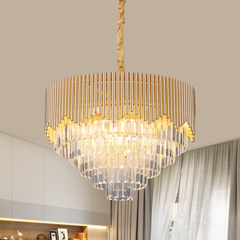 Clear Crystal Prisms Chandelier – Modern Gold Finish – 4/6/8 Heads – Great Room Pendant – 16"/19.5"/23.5" Wide