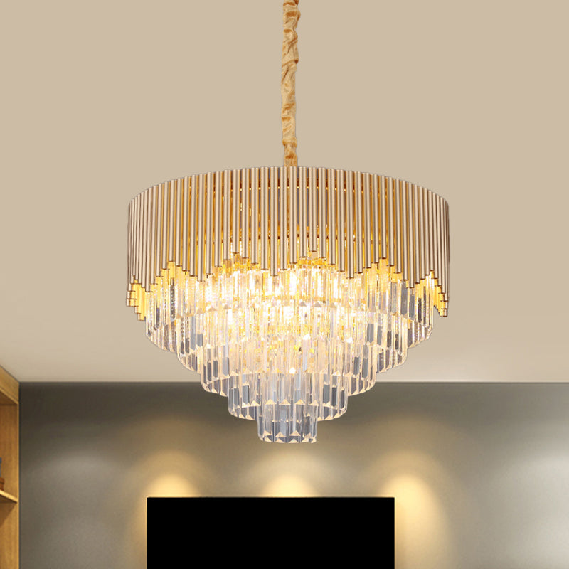 Clear Crystal Prisms Chandelier – Modern Gold Finish – 4/6/8 Heads – Great Room Pendant – 16"/19.5"/23.5" Wide