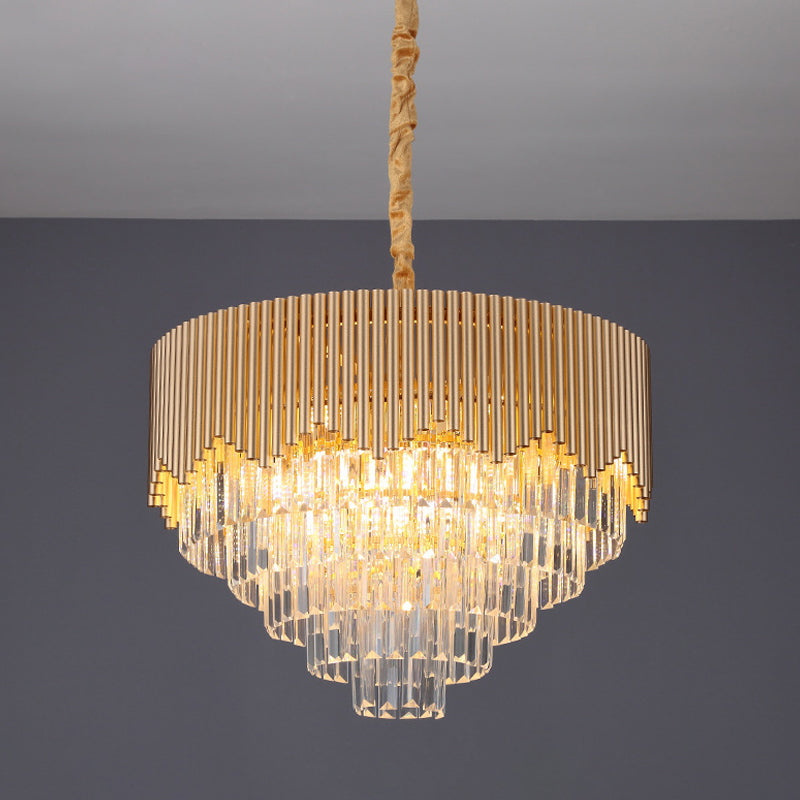 Clear Crystal Prisms Chandelier – Modern Gold Finish – 4/6/8 Heads – Great Room Pendant – 16"/19.5"/23.5" Wide