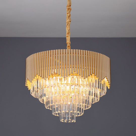 Modern Gold Crystal Chandelier With Clear Prisms - 4/6/8 Heads And 16/19.5/23.5 Width