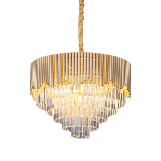 Clear Crystal Prisms Chandelier – Modern Gold Finish – 4/6/8 Heads – Great Room Pendant – 16"/19.5"/23.5" Wide