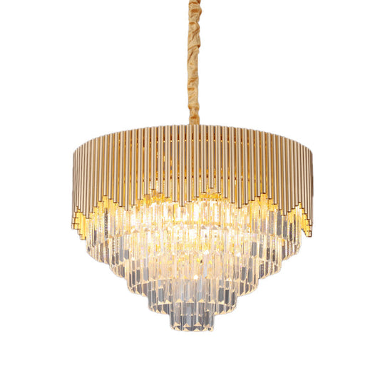 Modern Gold Crystal Chandelier With Clear Prisms - 4/6/8 Heads And 16/19.5/23.5 Width