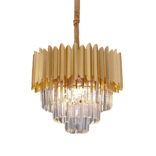 Contemporary 4/8 Bulb Crystal Rectangle Hanging Lamp in Gold – Taper Faceted Design, 16"/23.5" Width