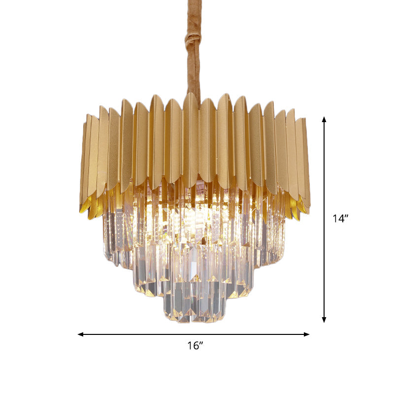 Contemporary 4/8 Bulb Crystal Rectangle Hanging Lamp in Gold – Taper Faceted Design, 16"/23.5" Width