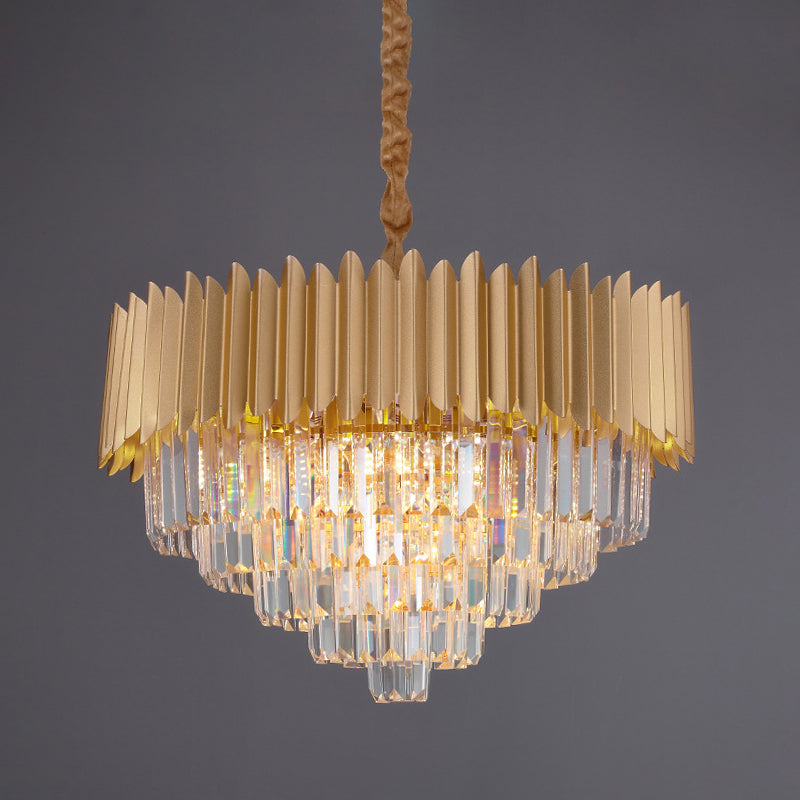 Contemporary 4/8 Bulb Crystal Rectangle Hanging Lamp in Gold – Taper Faceted Design, 16"/23.5" Width