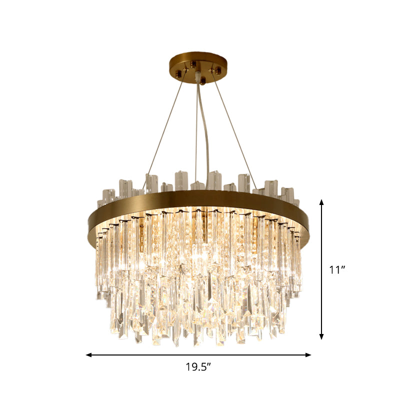 Modern Gold Finished Crystal Drum Ceiling Lamp with 6 Bulbs - Contemporary Chandelier Light