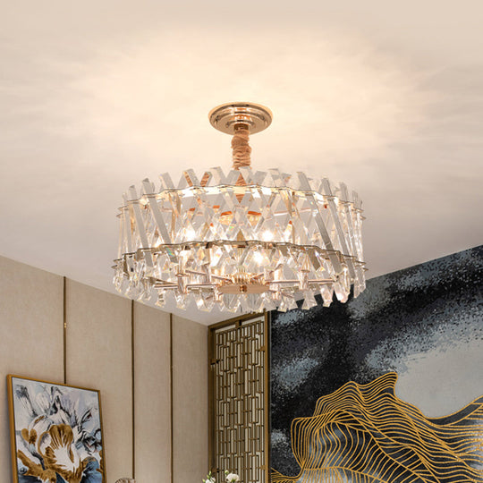 Modern 6-Head Hanging Chandelier with Crystal Prisms for Dining Room