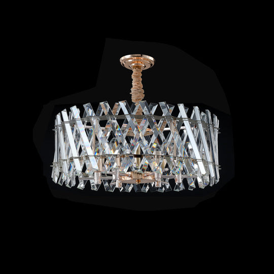 Modern 6-Head Hanging Chandelier with Crystal Prisms for Dining Room