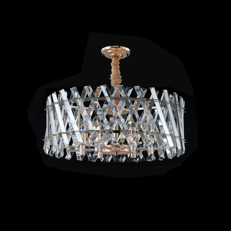 Slanted Crystal Drum Pendant Chandelier - Contemporary Design For Dining Room