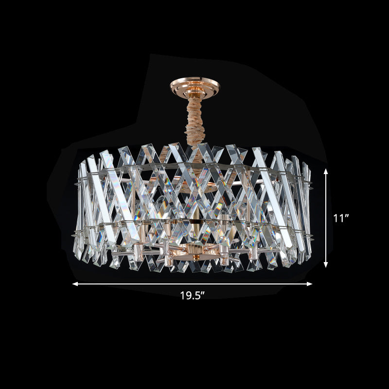 Modern 6-Head Hanging Chandelier with Crystal Prisms for Dining Room