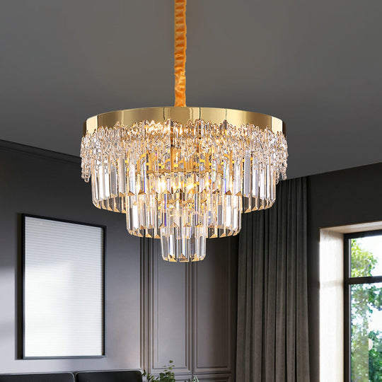 Modern Gold Finish Chandelier with Crystal Blocks, 6/10 Bulbs, 19"/23.5" Width