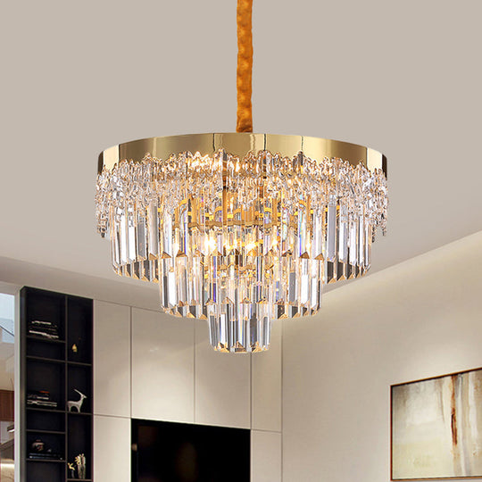 Modern Gold Finish Chandelier with Crystal Blocks, 6/10 Bulbs, 19"/23.5" Width