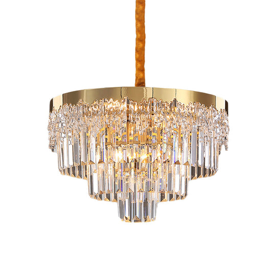 Modern Gold Finish Chandelier with Crystal Blocks, 6/10 Bulbs, 19"/23.5" Width