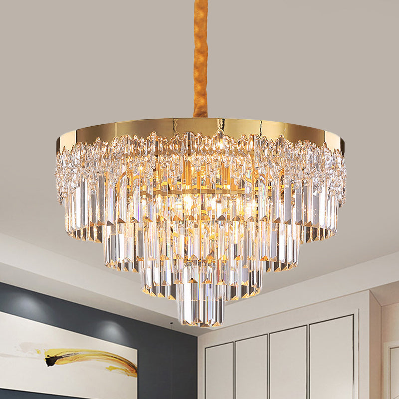 Modern Gold Finish Chandelier with Crystal Blocks, 6/10 Bulbs, 19"/23.5" Width