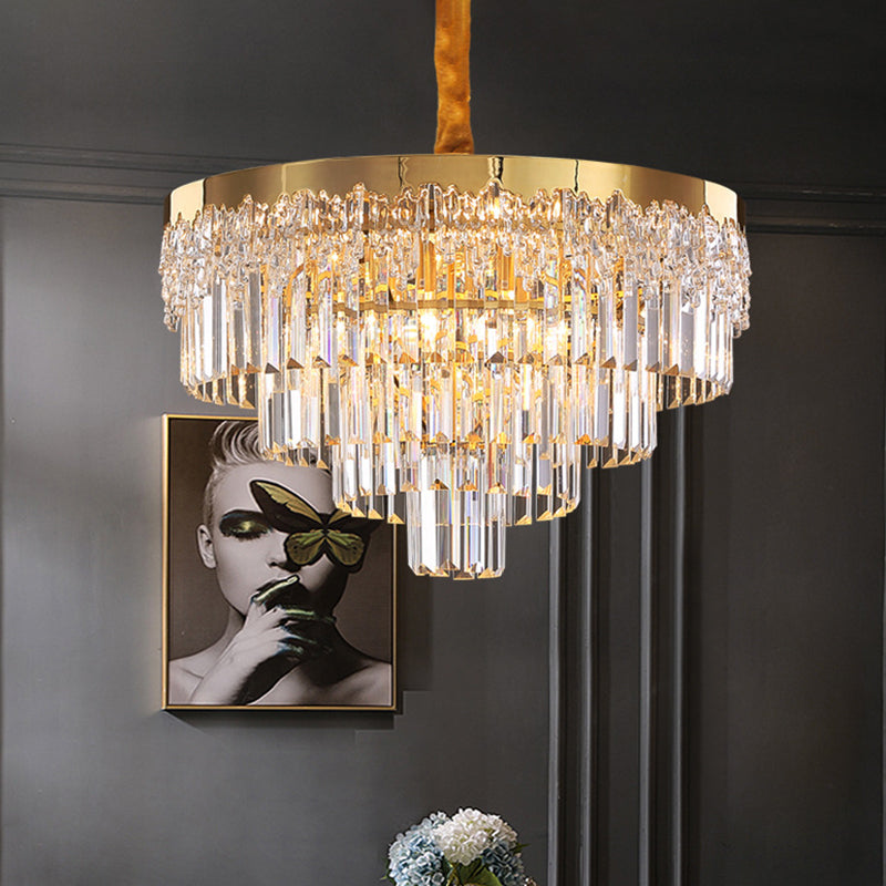 Modern Gold Finish Chandelier with Crystal Blocks, 6/10 Bulbs, 19"/23.5" Width