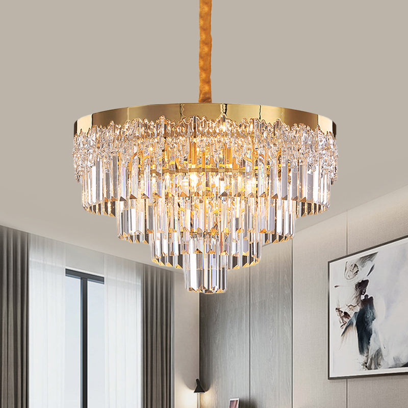 Modern Gold Finish Chandelier with Crystal Blocks, 6/10 Bulbs, 19"/23.5" Width