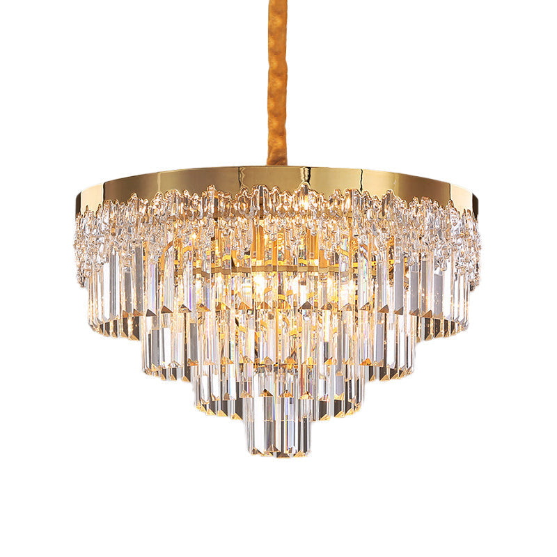 Modern Gold Finish Chandelier with Crystal Blocks, 6/10 Bulbs, 19"/23.5" Width