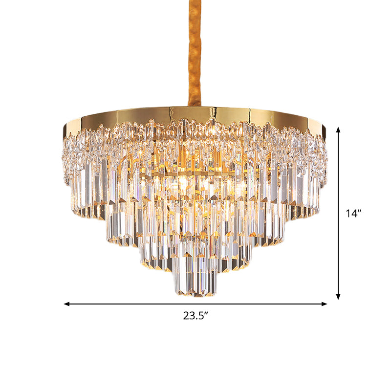 Modern Gold Finish Chandelier with Crystal Blocks, 6/10 Bulbs, 19"/23.5" Width