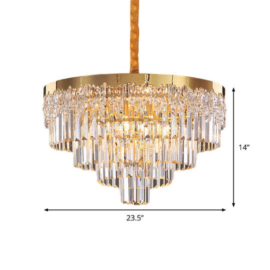 Modern Gold Finish Chandelier with Crystal Blocks, 6/10 Bulbs, 19"/23.5" Width