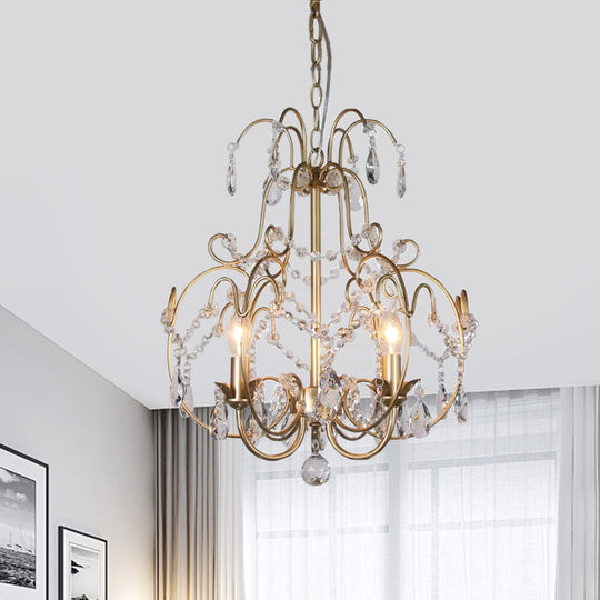 Contemporary Gold Chandelier Lantern With Clear Crystal Beads 3 Bulb Suspended Lighting Fixture