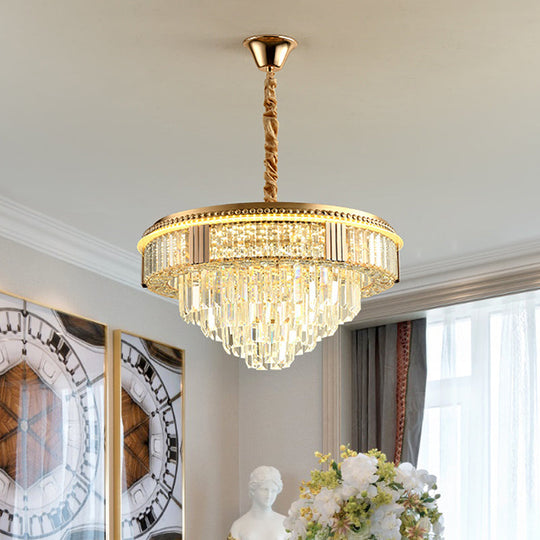 Modern Led Suspension Chandelier With Clear Rectangle Crystals For Dining Room