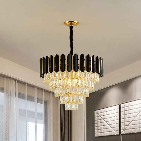 Modern Black Tapered Pendant Chandelier with 6 Crystal Blocks Ceiling Lamp